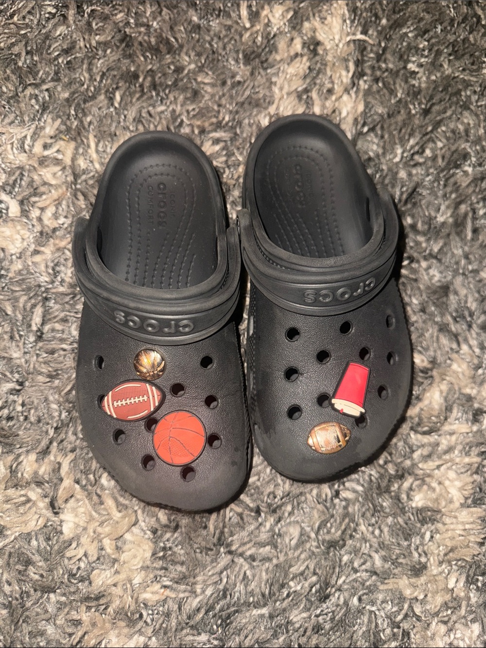CROCS Kids Black Clogs with Sports Jibbitz